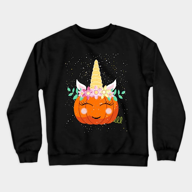 Halloween Pumpkin Glitter Unicorn Crewneck Sweatshirt by apparel.tolove@gmail.com